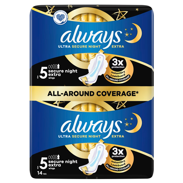 Always Sanitary napkin Ultra Secure Night Extra S5 With Wings 
